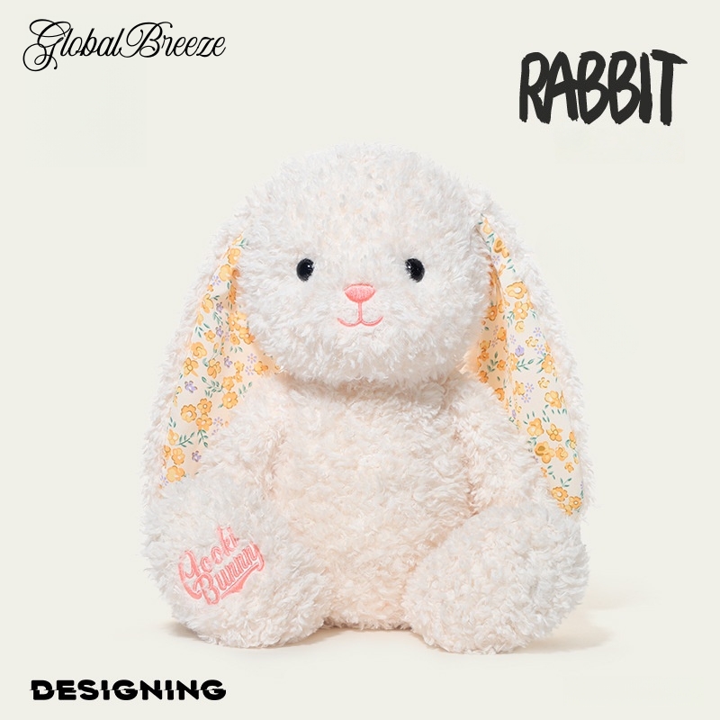 Yummy Bunny Plush Toy, Soft Stuffed Rabbit, Cute Fluffy Animal Doll, Skin-Friendly Plush with Floral Ears, Cozy Hug Toy for Kids Adults, Gift for Birthday, Easter, Christmas
