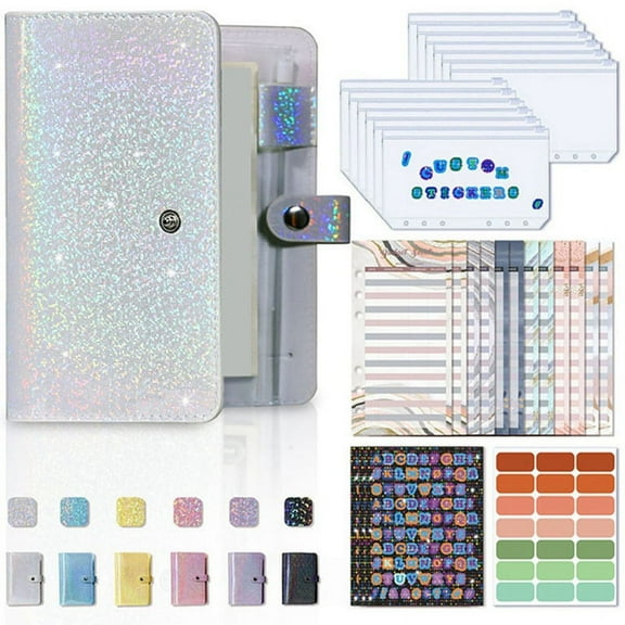 A6 Money Organizer for A6 Cash Budget Binde Budget Planner Binder with Zipper Envelopes Cash Envelopes for Budgeting D,1 x binder 1 x label 3 x color labels 12 x zip pockets 12 x budget sheets,Silver