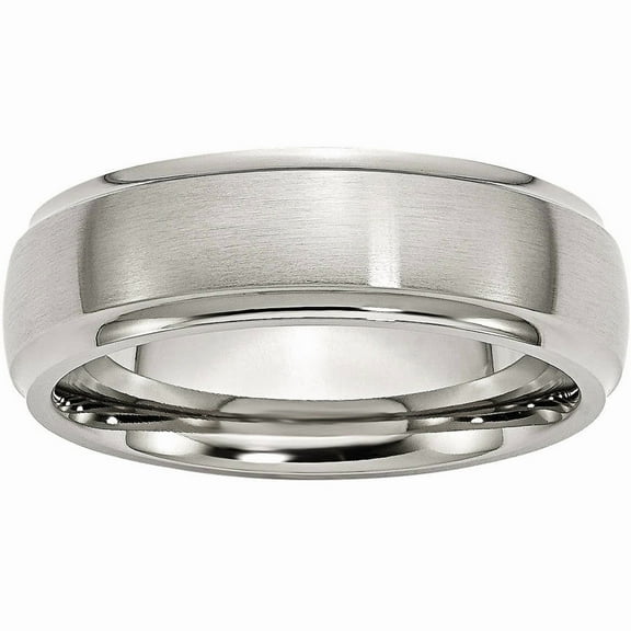 Primal Steel Stainless Steel Ridged Edge 7mm Brushed and Polished Band