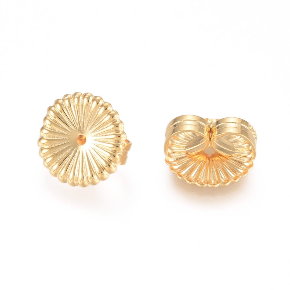 Brass Ear Nuts Butterfly Earring Backs for Post Earrings Flower Real 18K Gold Plated 9x4.5mm Hole: 0.8mm