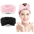 thumbnail image 1 of Diadema de spa: paquete de 2 bandas para el cabello con lazo para mujer, banda para la cabeza para maquillaje facial, envolturas para la cabeza de vellón coral suave para ducharse y lavarse, 1 of 7
