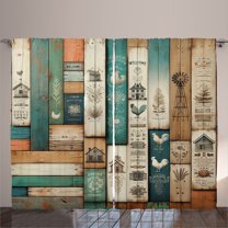 Ambesonne Farmhouse Curtains 2 Panel Set, Rustic Wooden Planks Art, 108" x 63", Turquoise Camel and Eggshell