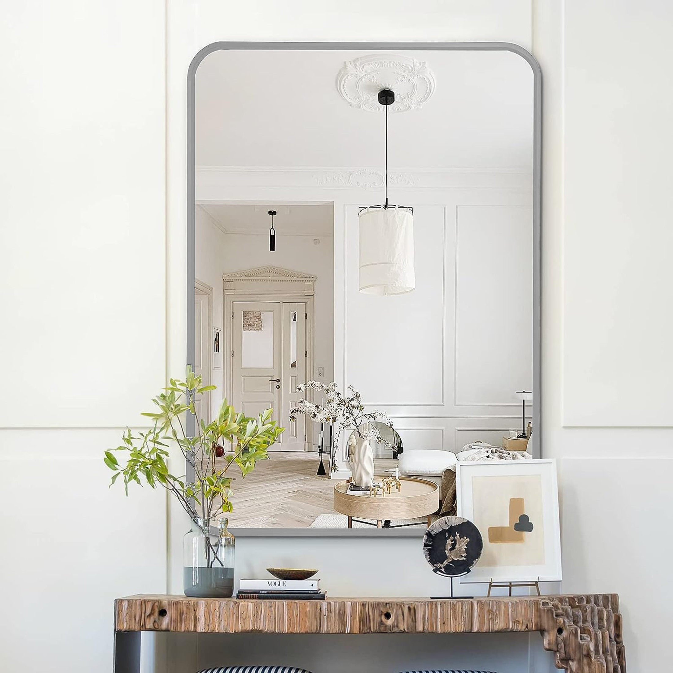 Noble House 22"x30" Rectangular Bathroom Wall Mirror, Aluminum Alloy Frame, HD Shatterproof Glass, Silver