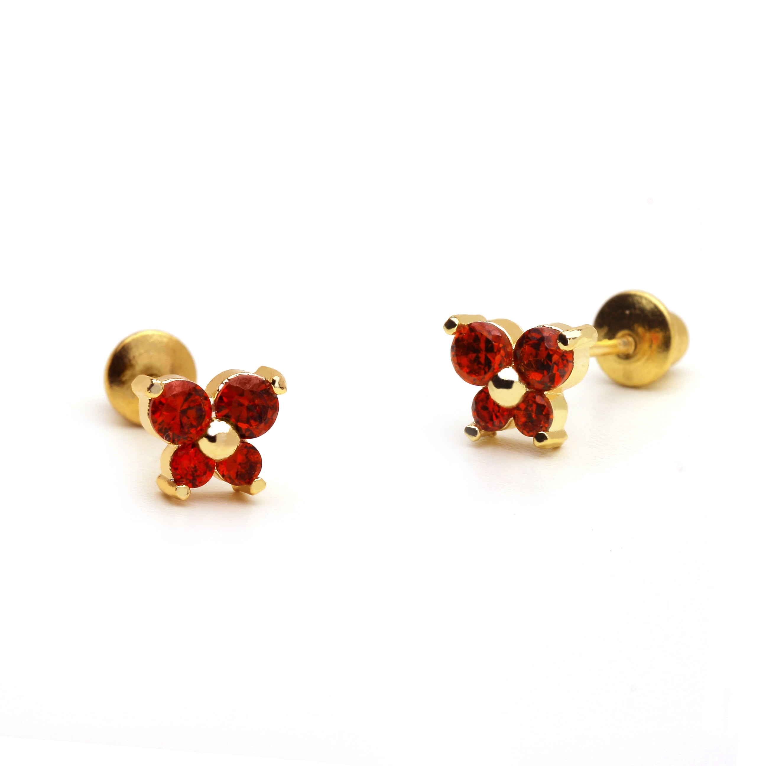 14k Gold Plated Brass Butterfly Cubic Zirconia Screwback Girls Earrings with Sterling Silver Post