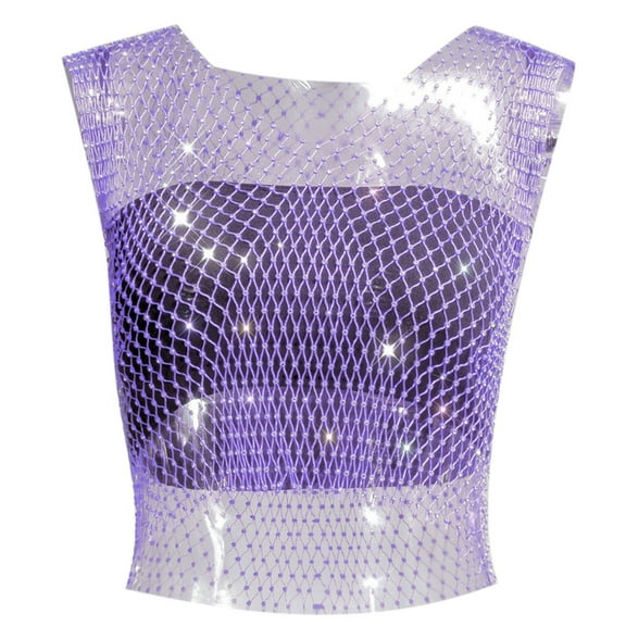 Rhinestone Fishing Net Fashion Net Flash Women's Short Sleeve Vest