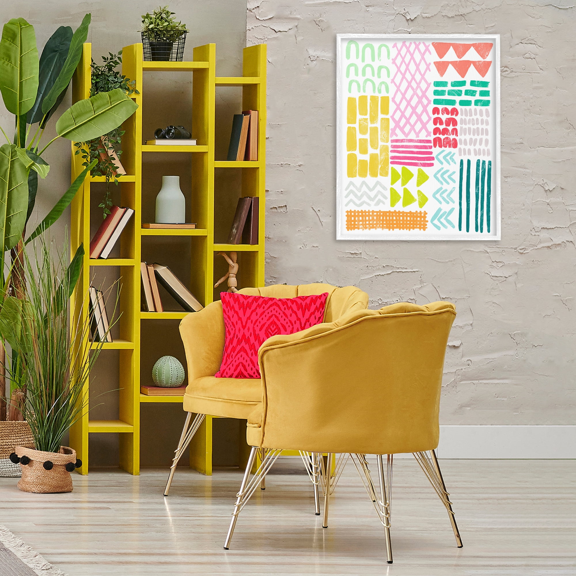 Stupell Industries Fun Varied Patterns & Shapes Abstract Painting White Framed Art Print Wall Art, 24 x 30