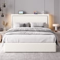 thumbnail image 2 of Einfach Full Size Lift Up Hydraulic Bed Frame, Upholstered Velvet Storage Headboard Platform Bed with LED Light and Built-in Charging Station, White, 2 of 8