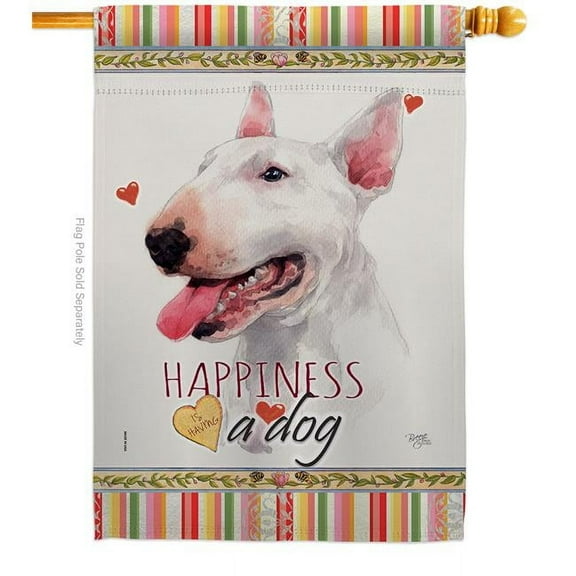 Breeze Decor H110233-BO 28 x 40 in. Dog White Bull Terrier Happiness Double-Sided Decorative Vertical House Flag