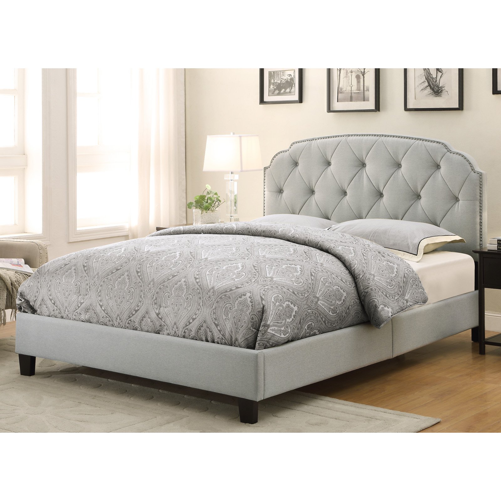 Trespass Marmor Tufted Nail Head Upholstered Bed - Queen - image 2 of 4