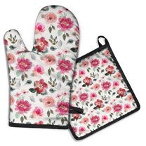 Pioneer Flower Kitchen Oven Mitt and Pot Holder Sets 2 Pcs for Baking, Cooking and Grilling, Heat Resistant Up To 392 °F