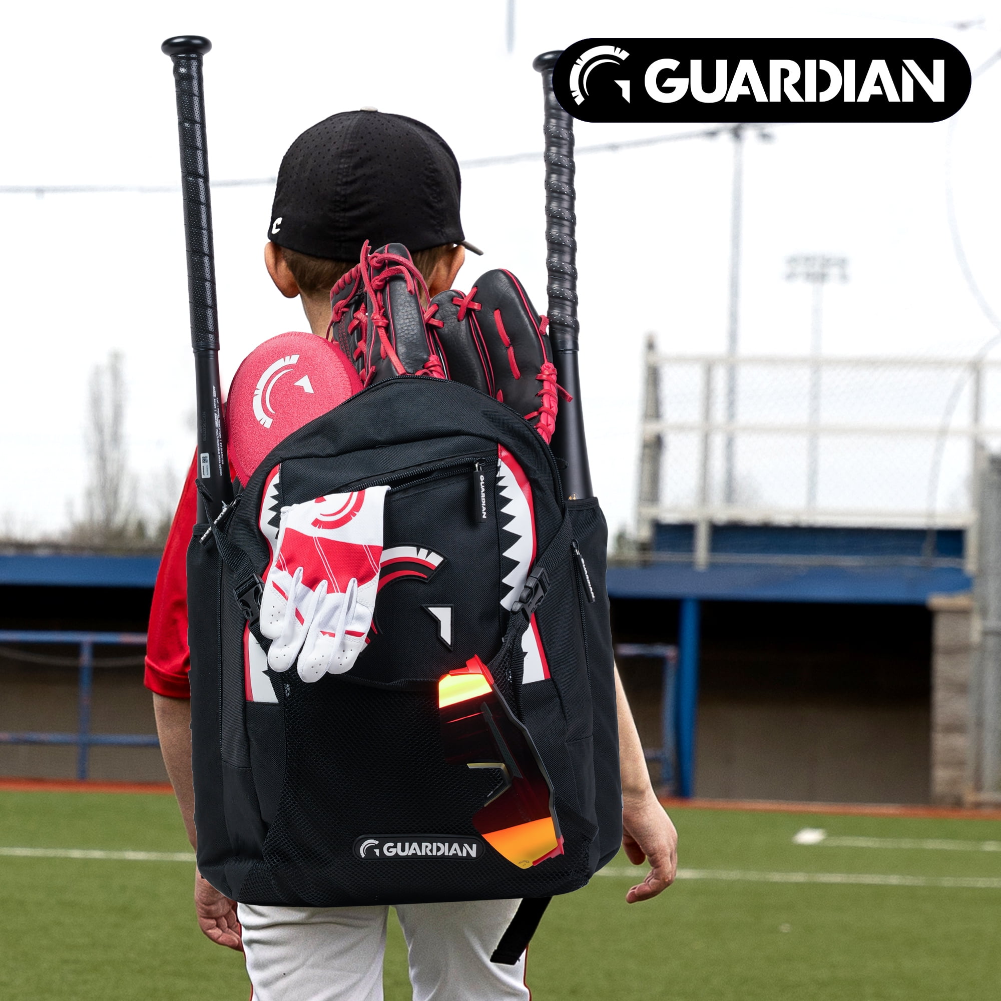 Guardian Baseball Backpack for Youth, Softball Bag for Girls, Durable Bat Bags Baseball Youth Boys and Girls, TBall Bag – Includes Hook to Hang on Fence - Black Shark