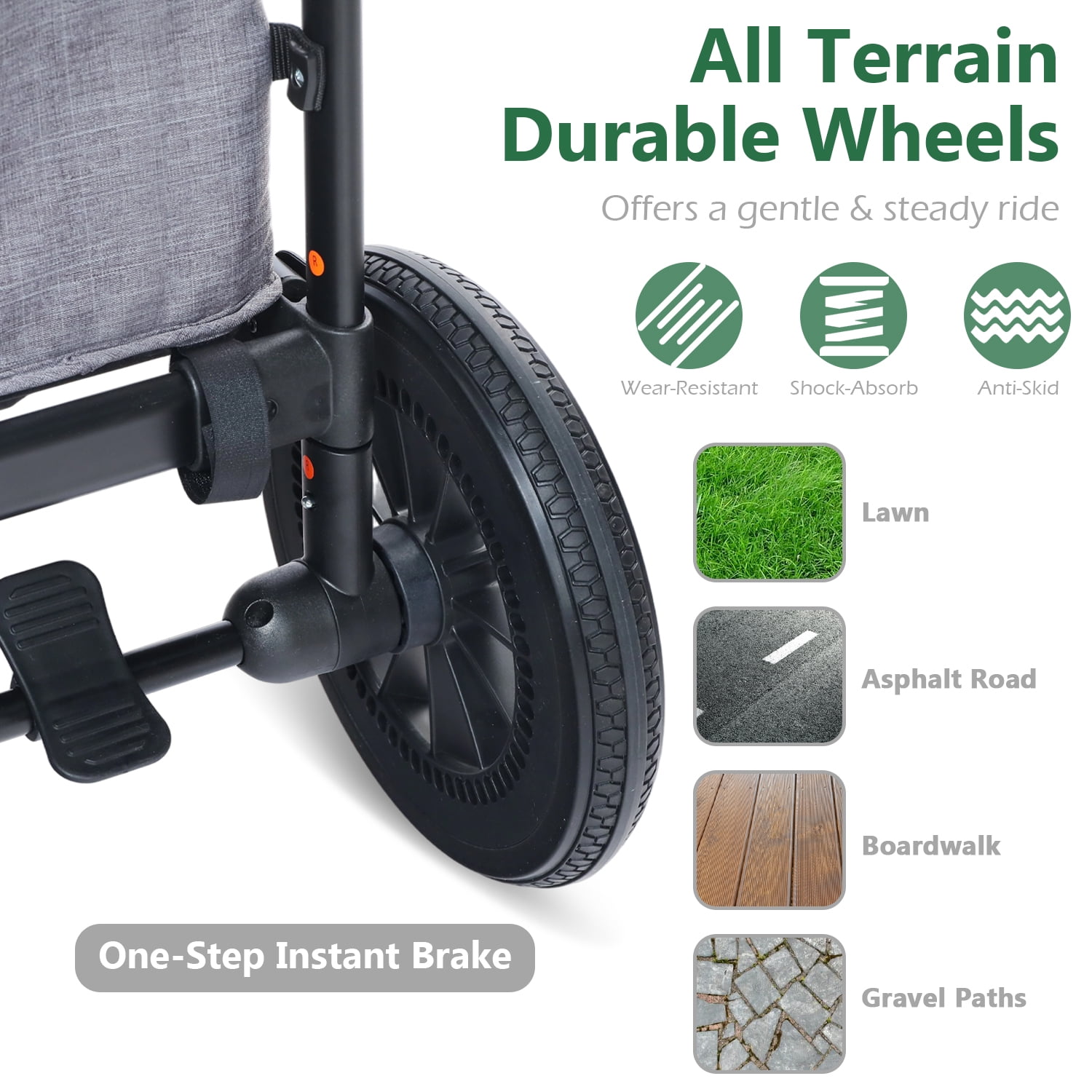 LINLUX Toddler Wagon Stroller, All Terrian Baby Stroller Wagon, Fodable Kids Wagon 2 Seats, Grey