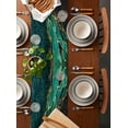 thumbnail image 2 of Table Runner Dresser Scarves 72 Inch Long, Modern Peacock Green Black Texture Linen Dining Table Runners Abstract Marble Stone Texture Tabletop Scarf for Wedding Holiday Party Kitchen, 2 of 7