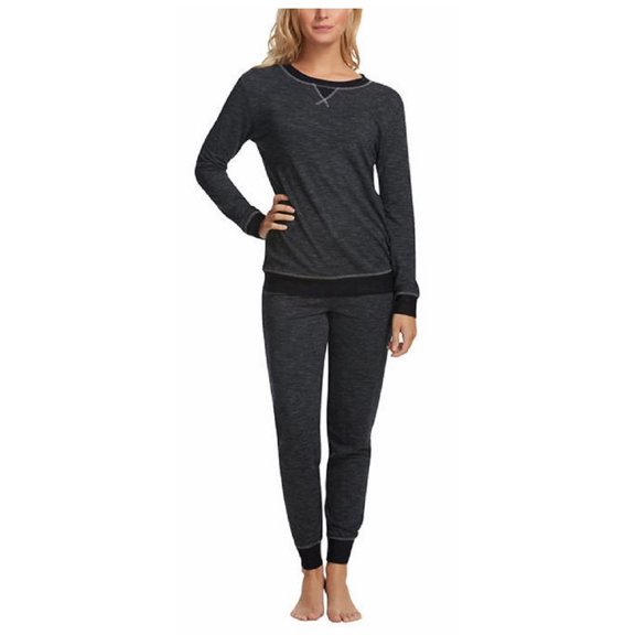 Felina Women's 2 Piece Lounge Pajama Set (Black/White Space Dye, Small)