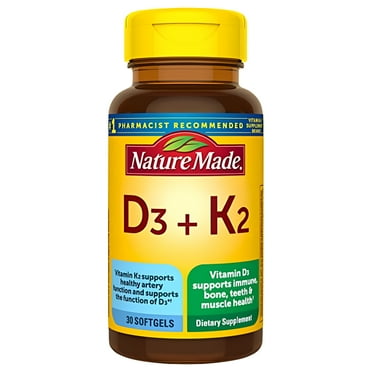 Nature Made Vitamin D3 K2, 5000 IU (125 mcg) Vitamin D, Dietary Supplement for Bone, Teeth, Muscle and Immune Health Support, 30 Softgels, 30 Day Supply