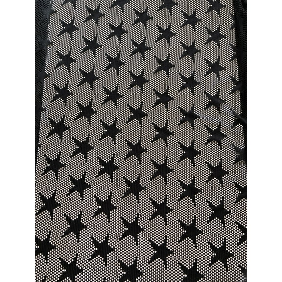 Star Design on See Through Mesh Light Weight Polyester Spandex Fabric by The Yard (Black)