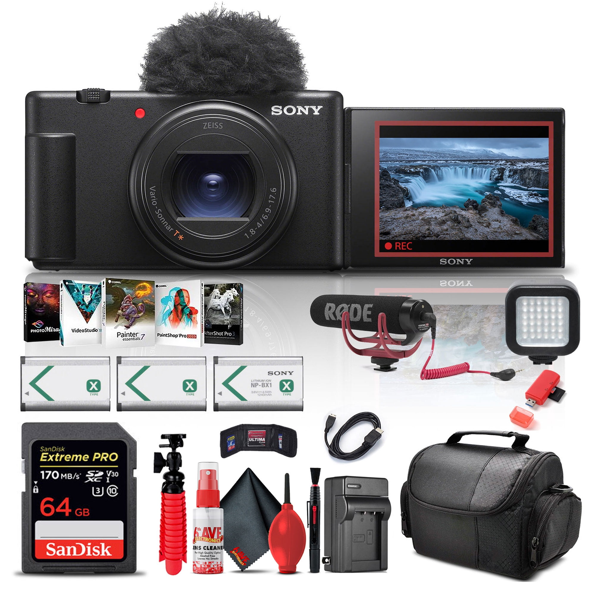 Sony ZV-1 Digital Compact Camera, Black (DCZV1/B) + Accessory Kit
