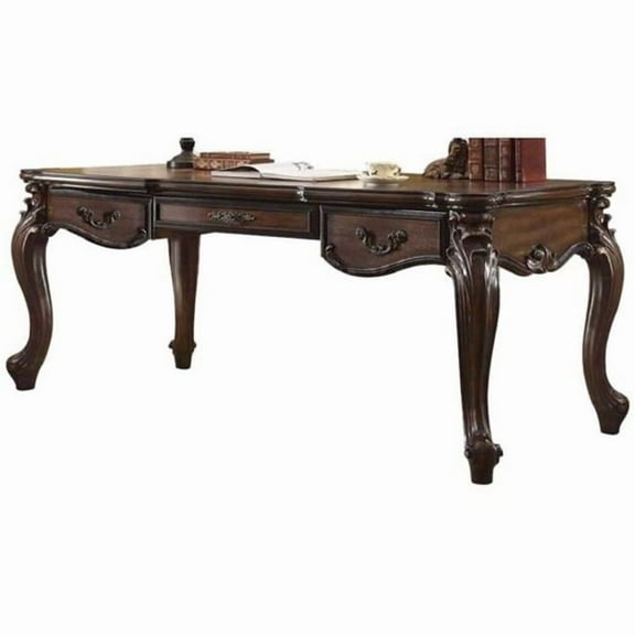 HomeRoots 491398 72 in. Wood Unique Executive Desk with Three Drawers, Dark Brown