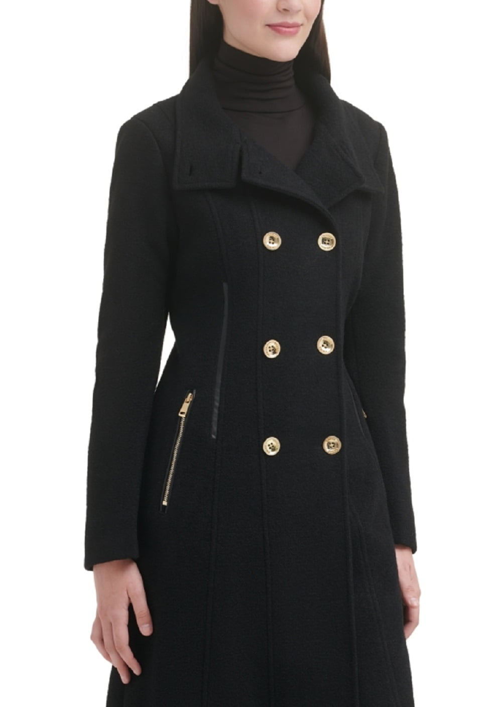 GUESS Women's Double Breasted Walker Coat Black Size Small