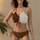 thumbnail image 1 of Trajes de baño Amzcrzy Tankini para mujer, trajes de baño, trajes de baño, bikini, moda para mujer, bikini con tirantes en contraste de color dividido, traje de baño de dos piezas, café, M, 1 of 7