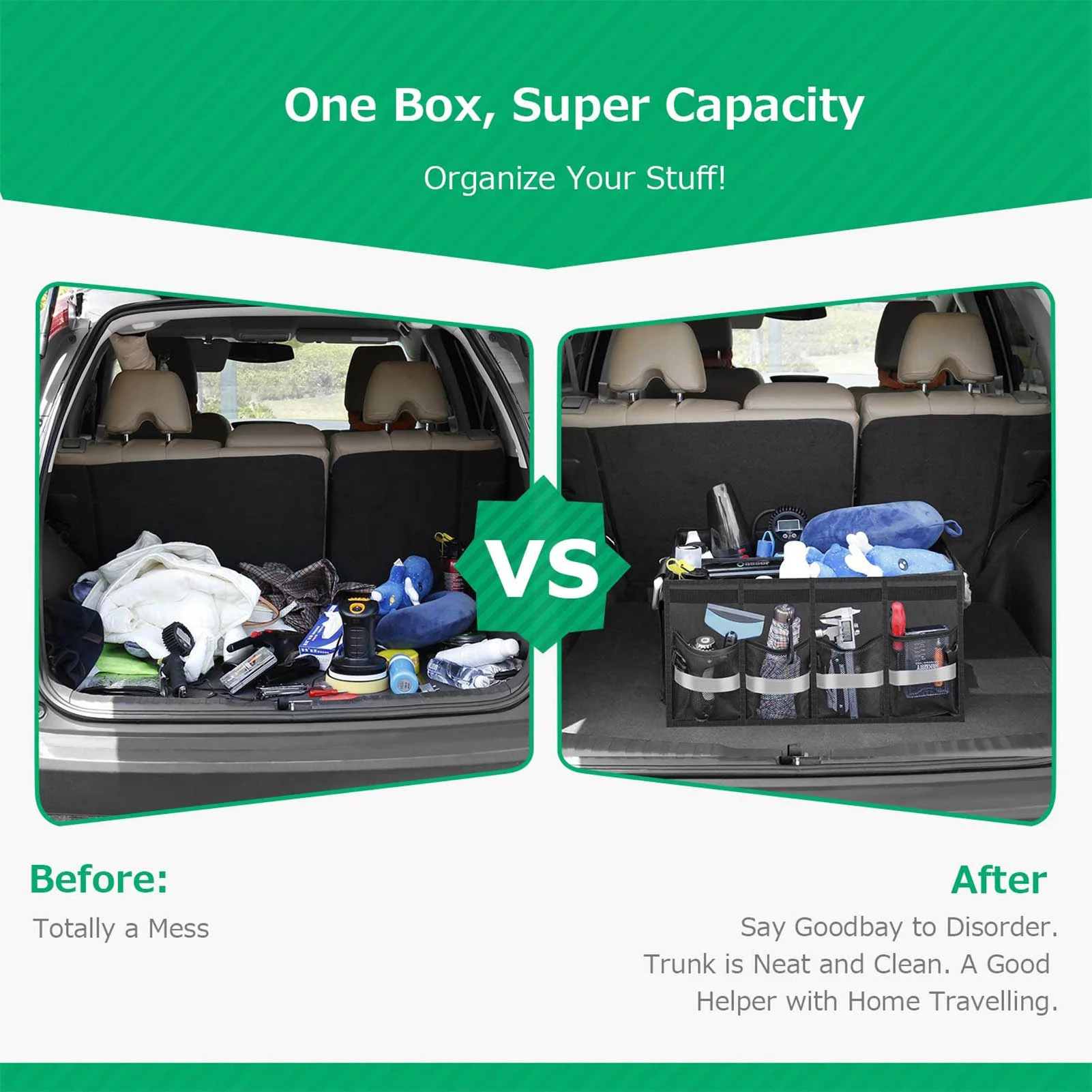 AQwzh Car Trunk Storage Organizer Compartment Collapsible Portable Cargo Box  for SUV, Auto, Truck Black