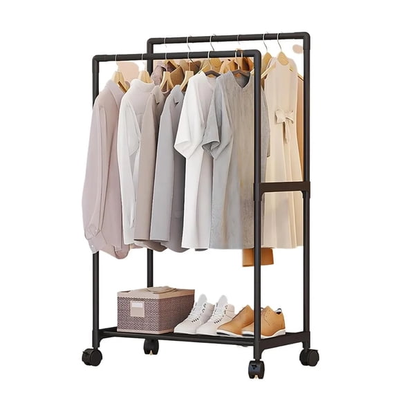 Perchero Rack Organizador Para Ropa Doble Kimhi Con Ruedas Portátil Perchero Para Colgar Ropa Con Estante De Almacenamiento Inferior Perchero Móvil Vertical