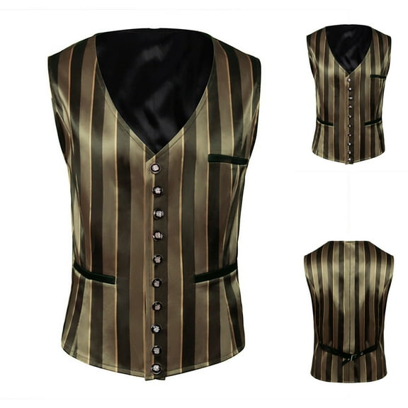 Miluxas Mens Paisley Tuxedo Vest Victorian Steampunk Gothic Suit Vest Slim Fit V-Neck Waistcoat Black