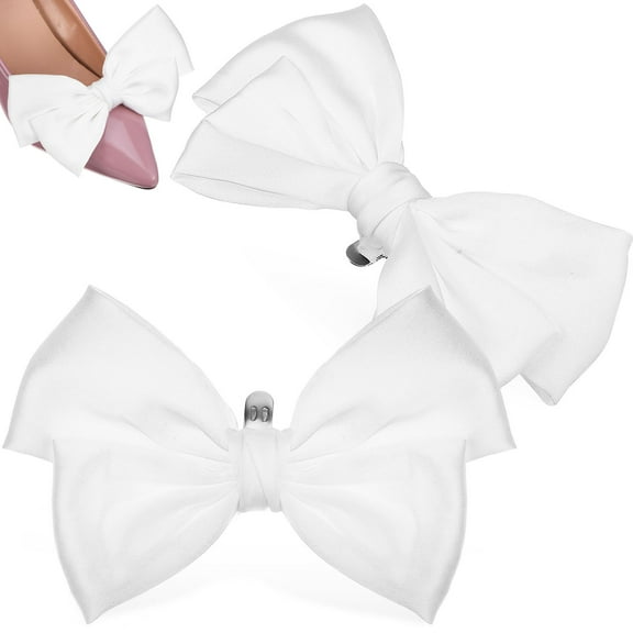 ROSENICE Elegant Satin Bow Shoe Clips for Decoration White Classic Design Lasting Ornament 1 Pair