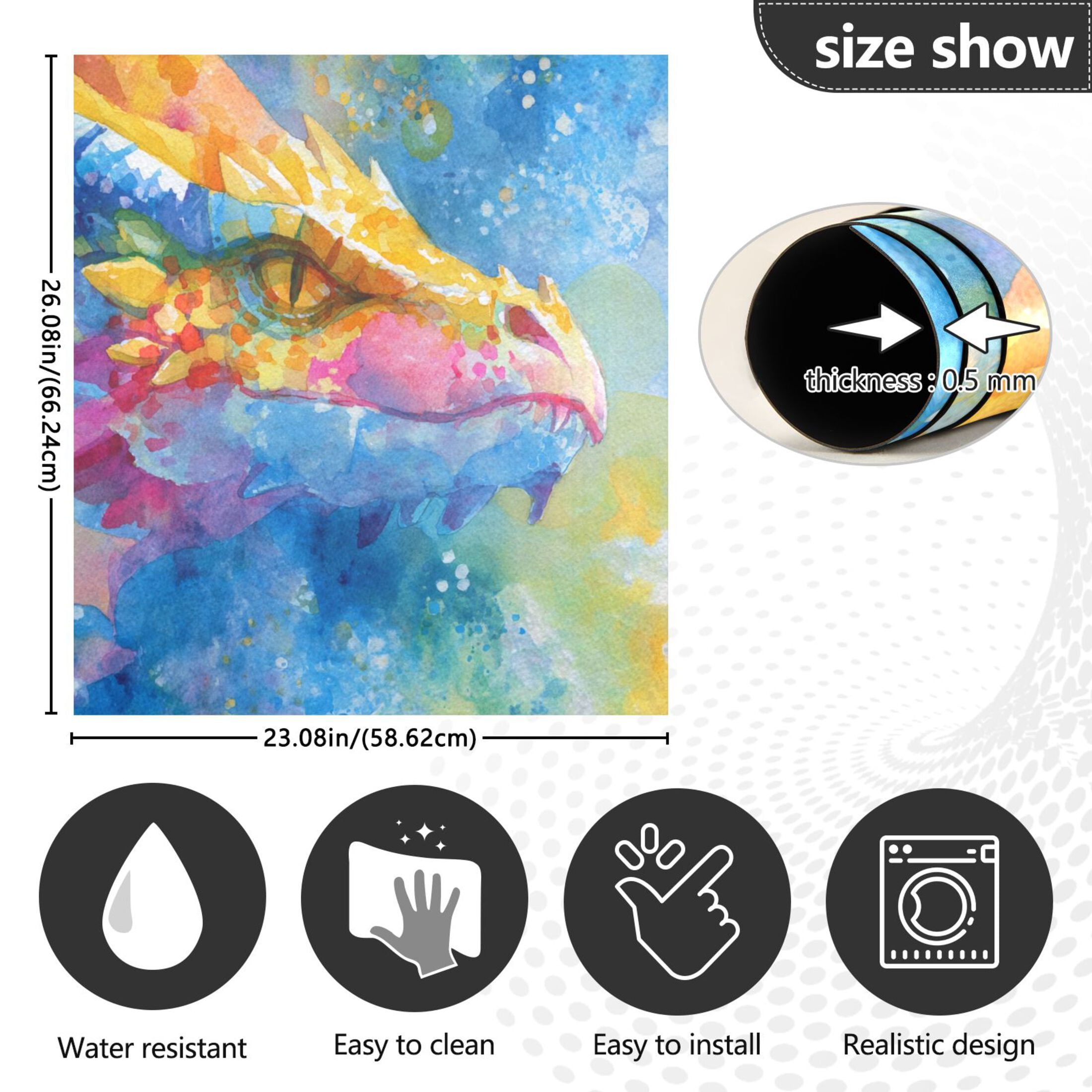 Dishwasher Magnetic Sticker 23x26 Inch Refrigerator Magnetic Sticker Washing Machine Magnetic Sticker Kitchen Panel Magnetic Sticker Home Decor Beautiful Watercolor Dragon