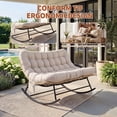 thumbnail image 4 of Indoor Outdoor Patio Rocking Glider Chair – 450 lbs Capacity – Weather-Resistant Rattan, UV-Proof Cushion & soft Toy Fleece Upholstery – Sturdy Rubber Wood & Reinforced Steel Frame, 4 of 5