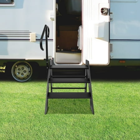 ToppiJoy 3 Step Ladder, Folding Step Stool with Adjustable Height Handrail, Outdoor Camper Steps Hold up to 242.51lbs, for Reaching, RV, SPA Pool, Pet Stairs