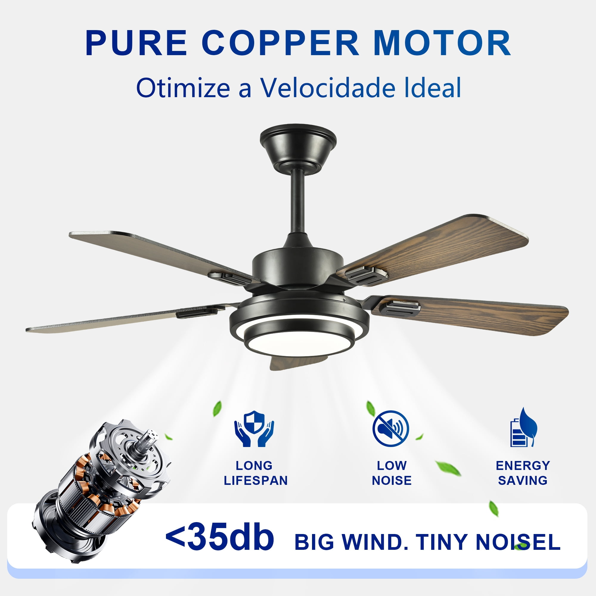 Leumius 42"Ceiling Fan with LED Light, 3000-6500K Dimmable,Quiet DC Motor Ceiling Fans 6 Speed Levels,Reversible Ceiling Fan for Patio Living Room Bedroom Office