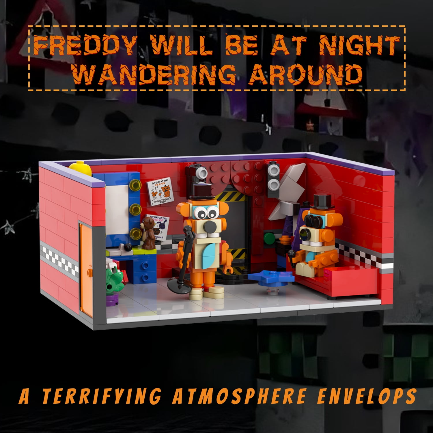 MOOXI Five Nights Security Breach Freddy Dressing Room Building Set,FNAF Classic Horror Game Scene Kit Compatible with Lego,Gifts for Kids(521pcs)
