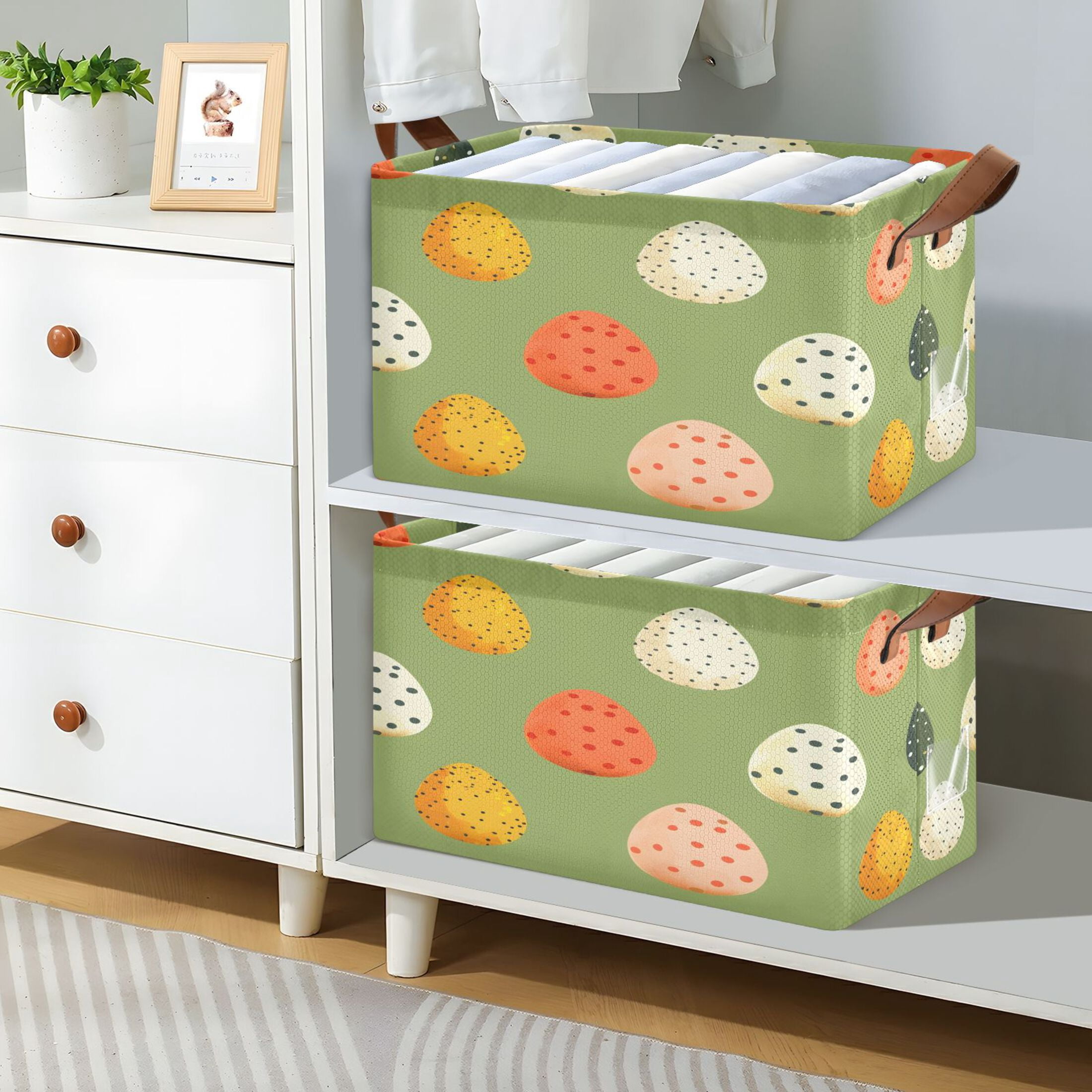 Ryvnso Easter Eggs Polka Dots Storage Bins Large Basket Foldable Cube Toys Organizer with Handles 2 PCs
