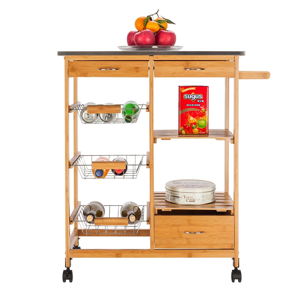 Kitchen Island, Kitchen Cart with Stainless Steel Table Top, Microwave