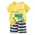 thumbnail image 1 of MIASHUI Vêtements d'Été pour Garçons Ensemble T-Shirt à Manches Courtes Col Rond et Shorts, Jaune, 5-6 Ans, 1 of 3