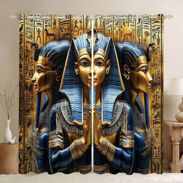 Erosebridal Rideaux Pharaon Égyptien Lot de 2 (52x84), Pyramides Vintage Rideaux Occultants 30 %-50 % Ensemble de 2