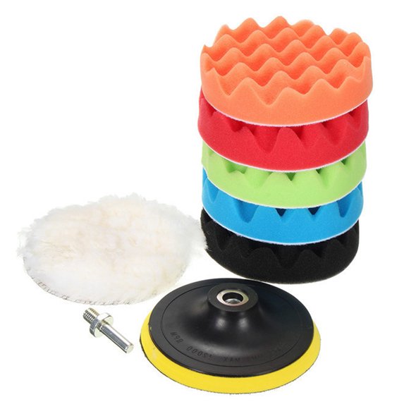 8PCS Car Polishing Pads Waxing Buffing Pad Sponge Kit Set for Car Polisher Buffer Waxer Sander Polishing Waxing Sealing Glaze Including 5 Polishing Pads + 1 Woolen Buffer + 1 Adhesive Backer