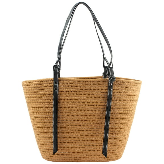 Mizh Women Woven Tote Large Capacity Woven Bag Fashion Tote Shoulder Bag Woven Beach Bag