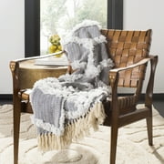 SAFAVIEH Lachlan 50" x 60" Chevron Fringe Throw, 50" x 60", Grey
