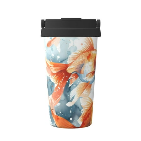 

Hirioo Three Goldfish Watercolor Splash for Coffee Travel Mug Insulated Coffee Mug with Lid