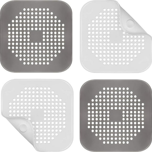 4 Pieces Shower Drain Hair Catcher with Suction Cups Square Drain Cover Hair Catcher Stopper Filter Anti-clogging of Kitchen Sink and Bathroom Drain (2 Gray 2 White)