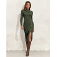 thumbnail image 6 of PrettyGuide Women's Mock Neck Sweater Dress Long Sleeve Fall Winter Ribbed Knit Bodycon Slit Midi Dress with Button, 6 of 8
