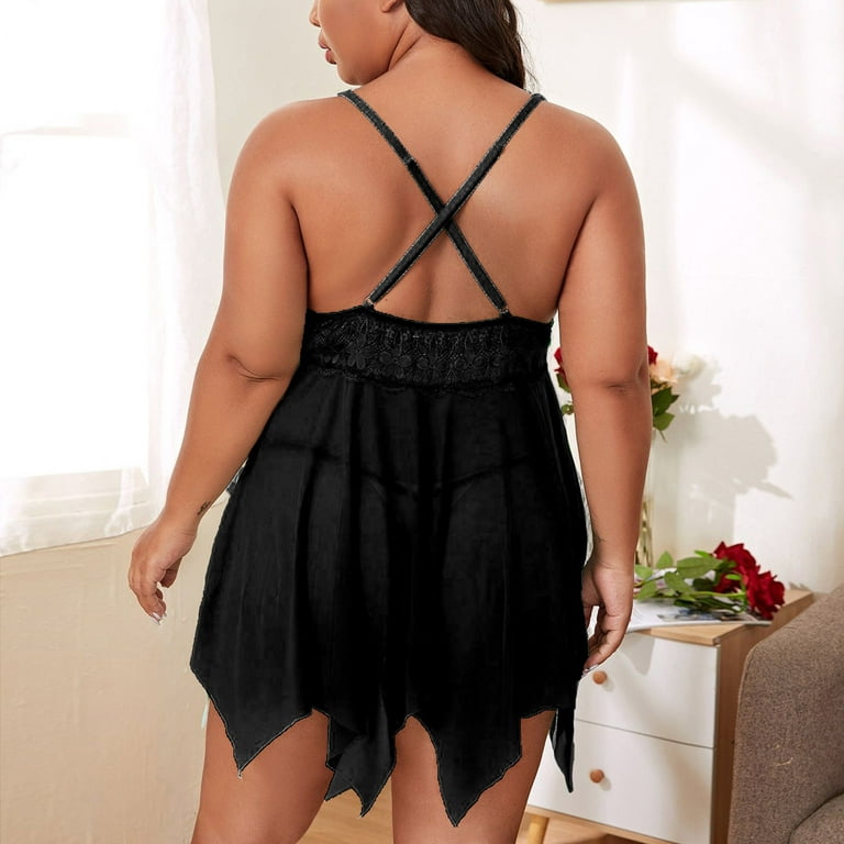 Homadles Plus Size Lingerie for Women- Sleepwear 2 Piece Lace Soft Sexy  Garter Belts Black XXXXL