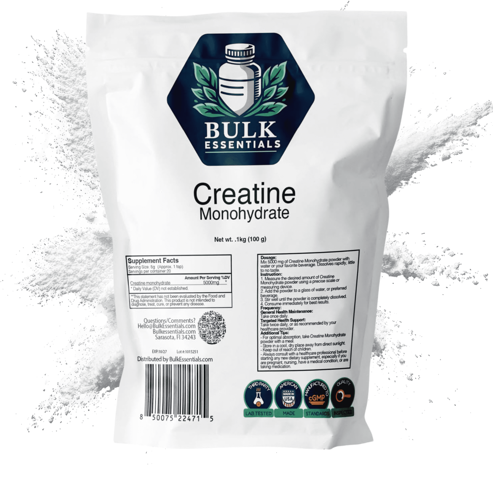 100% Pure Micronized Creatine Monohydrate Powder Supplement – 100g Unflavored Creatine Powder for Strength, Energy & Performance – Non-GMO, Gluten-Free, USA Made – 20 Servings