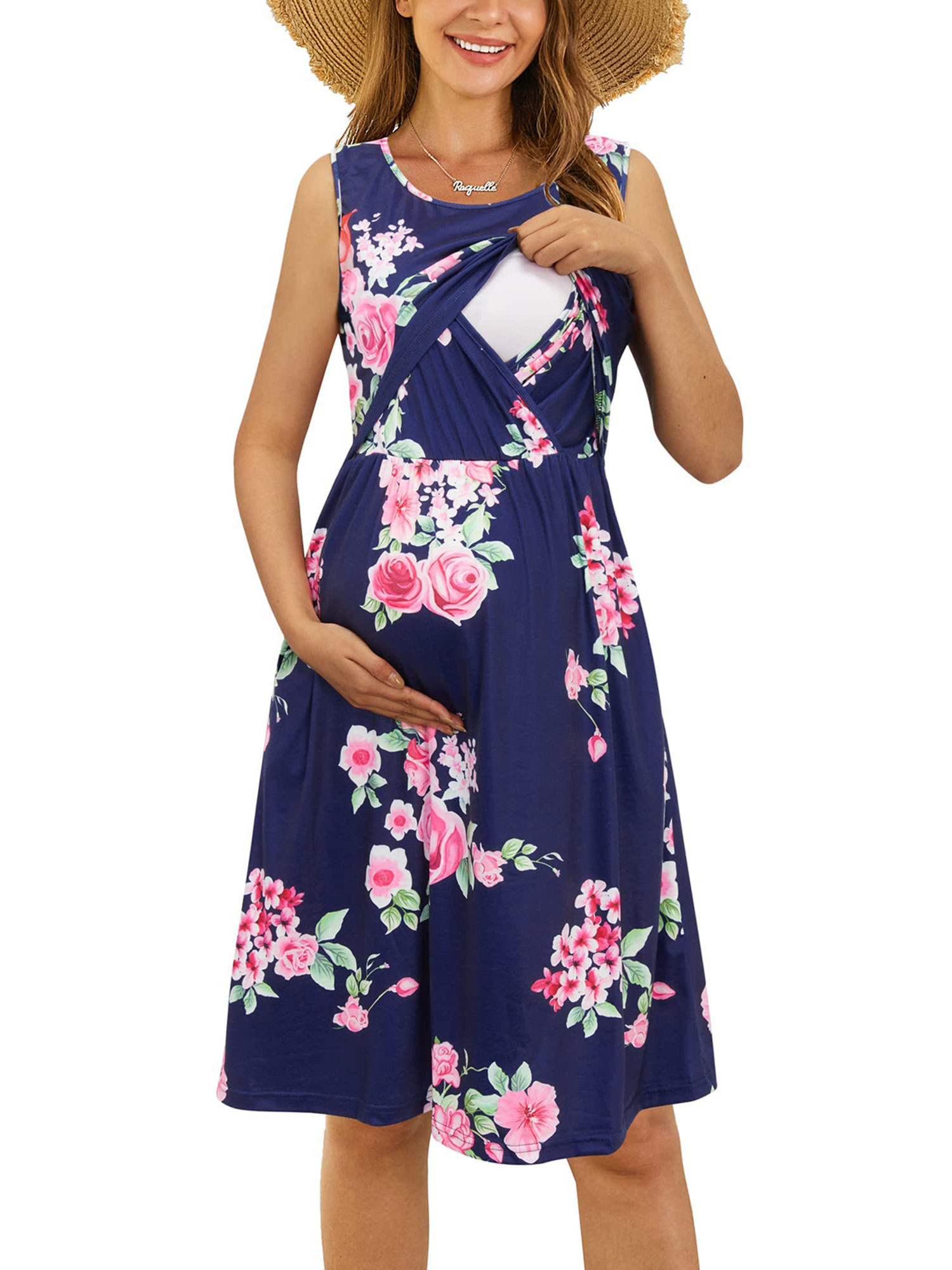 One opening Women's Summer Aline Pregnant Dress Sleeveless Round Neck