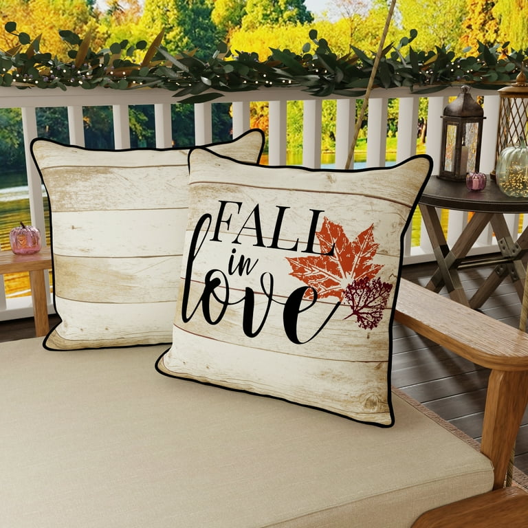 Mainstays Fall in Love Wood Plank Reversible Outdoor Throw Pillow