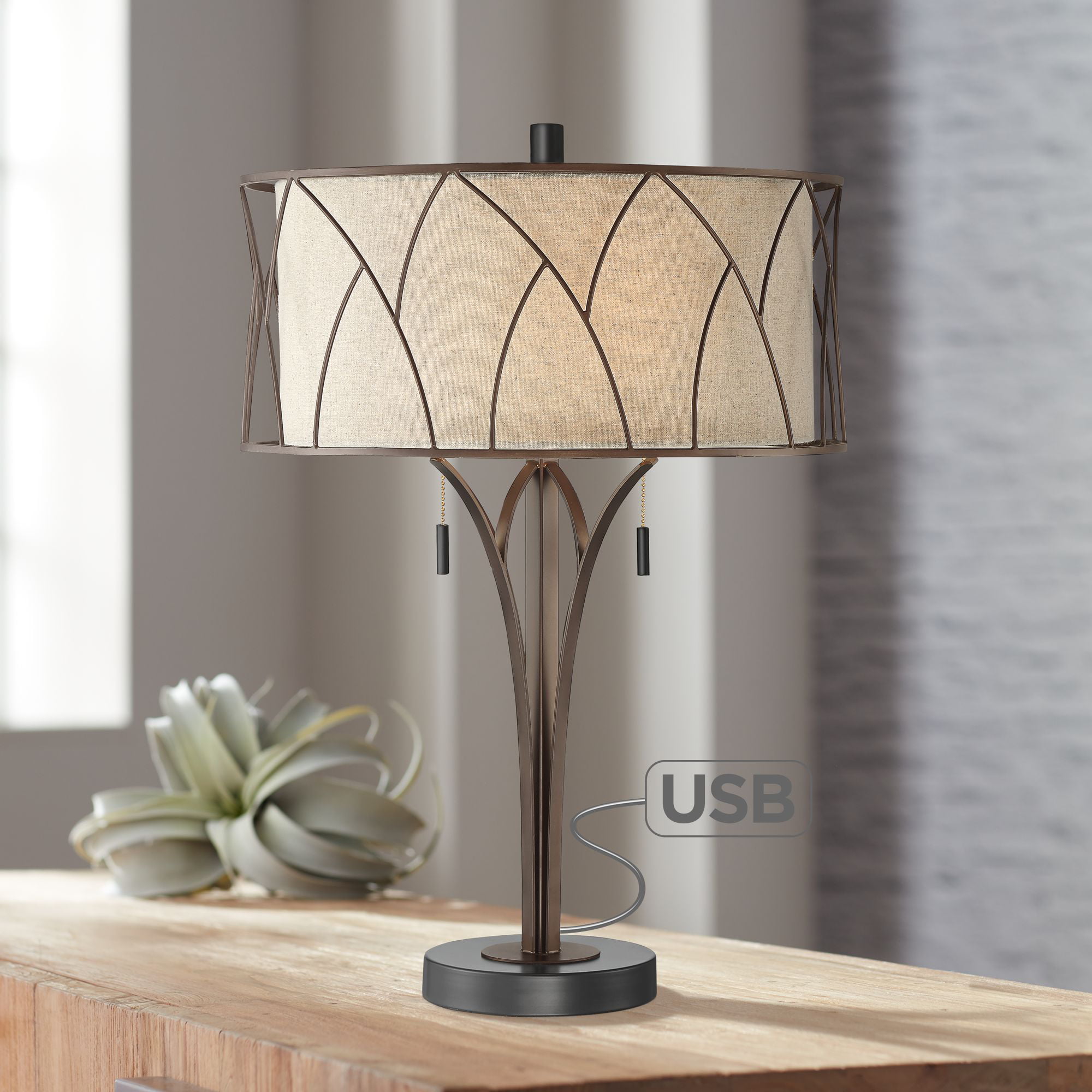 Franklin Iron Works Mid Century Modern, Franklin Iron Works Industrial Table Lamp With Usb Port Ikea