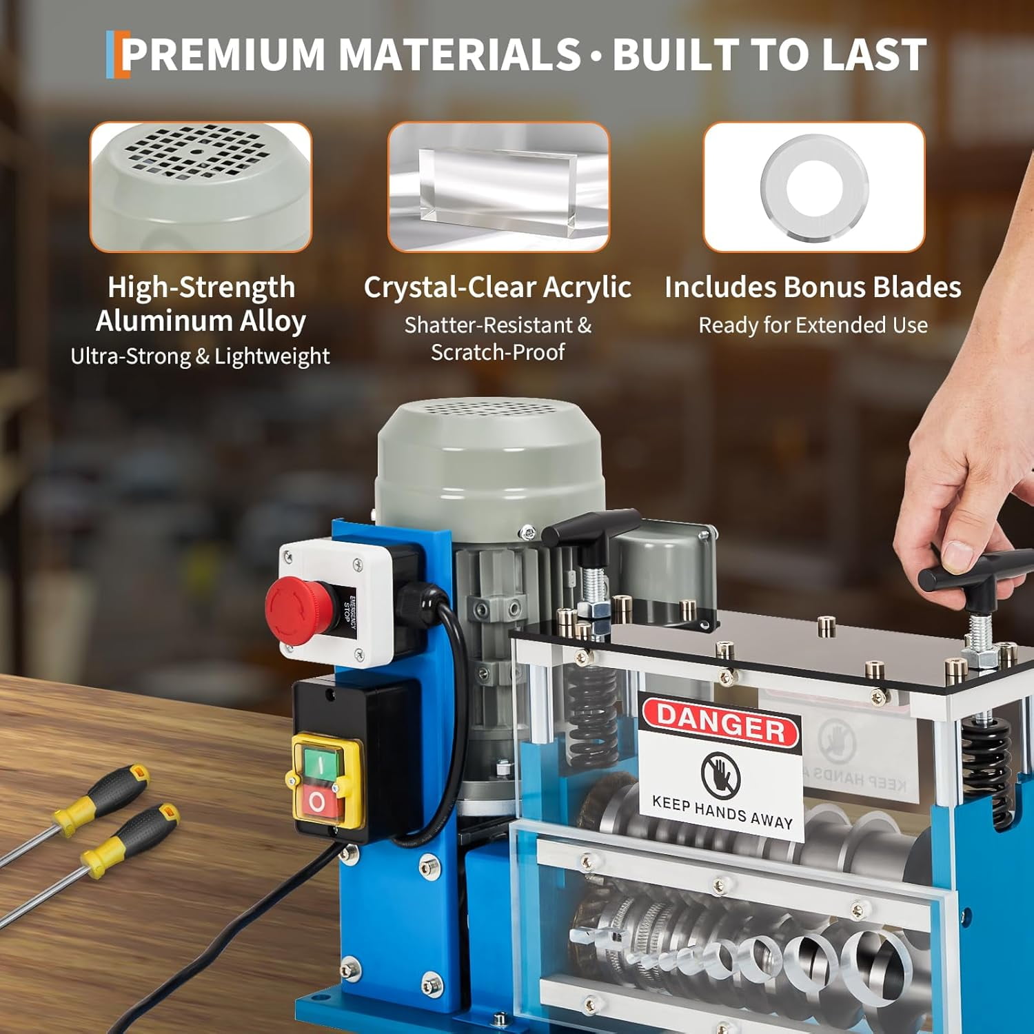 Professional Electric Wire Stripper Machine, 10-Channel Stripping Tool for Copper Wire 1.5-38mm, Aluminum Alloy Body with Acrylic Panel