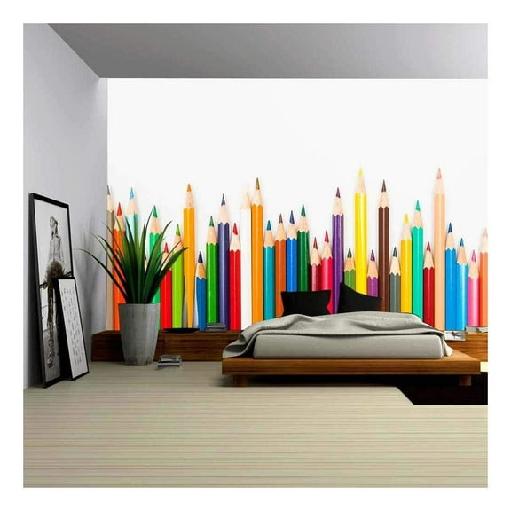 wall26 Pattern of Color Pencils Isolated on White Background Close Up - Removable Wall Mural | Self-Adhesive Large Wallpaper - 100x144 inches